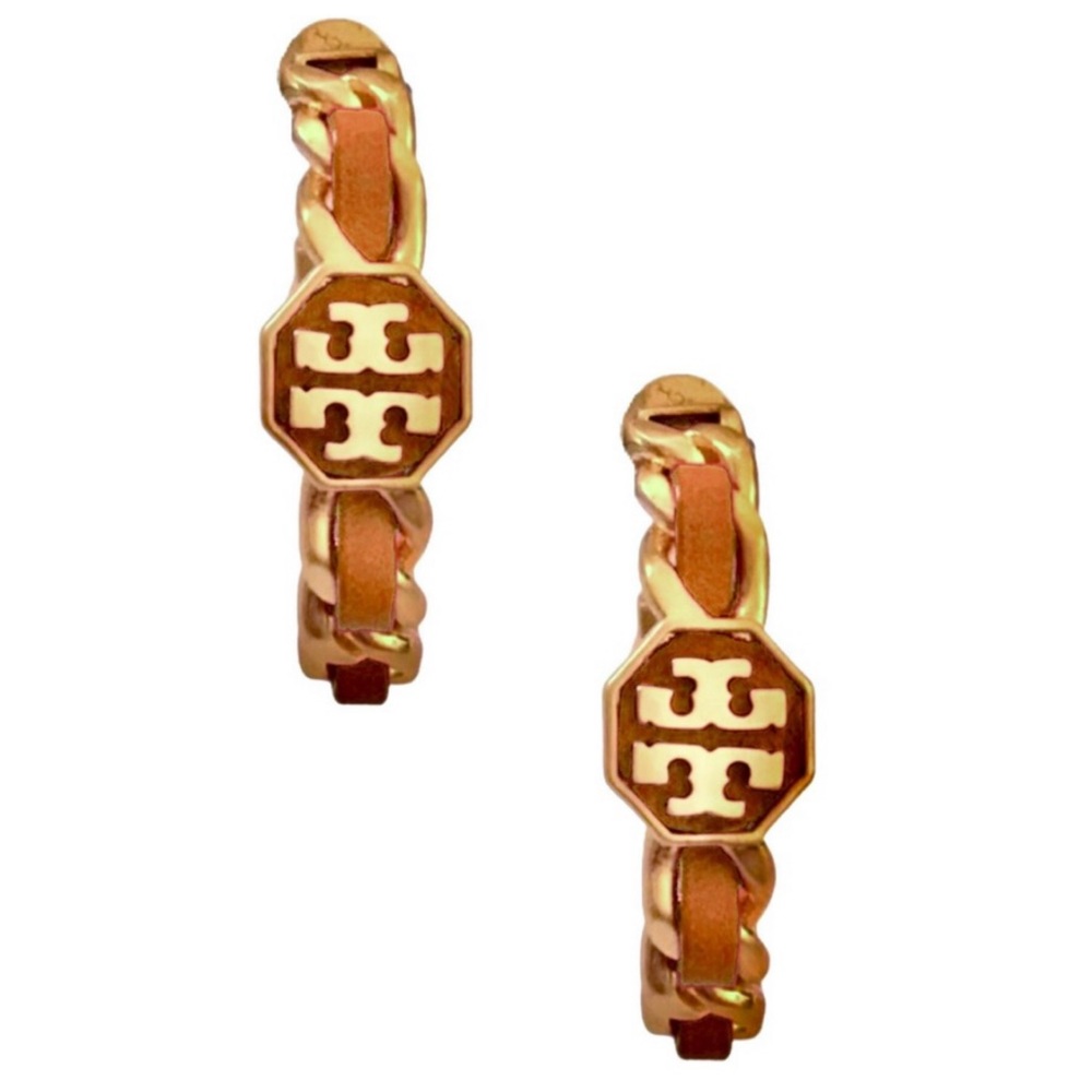 TORY BURCH • Cocoa Marion Woven Hoop Earrings - Picture 5 of 7